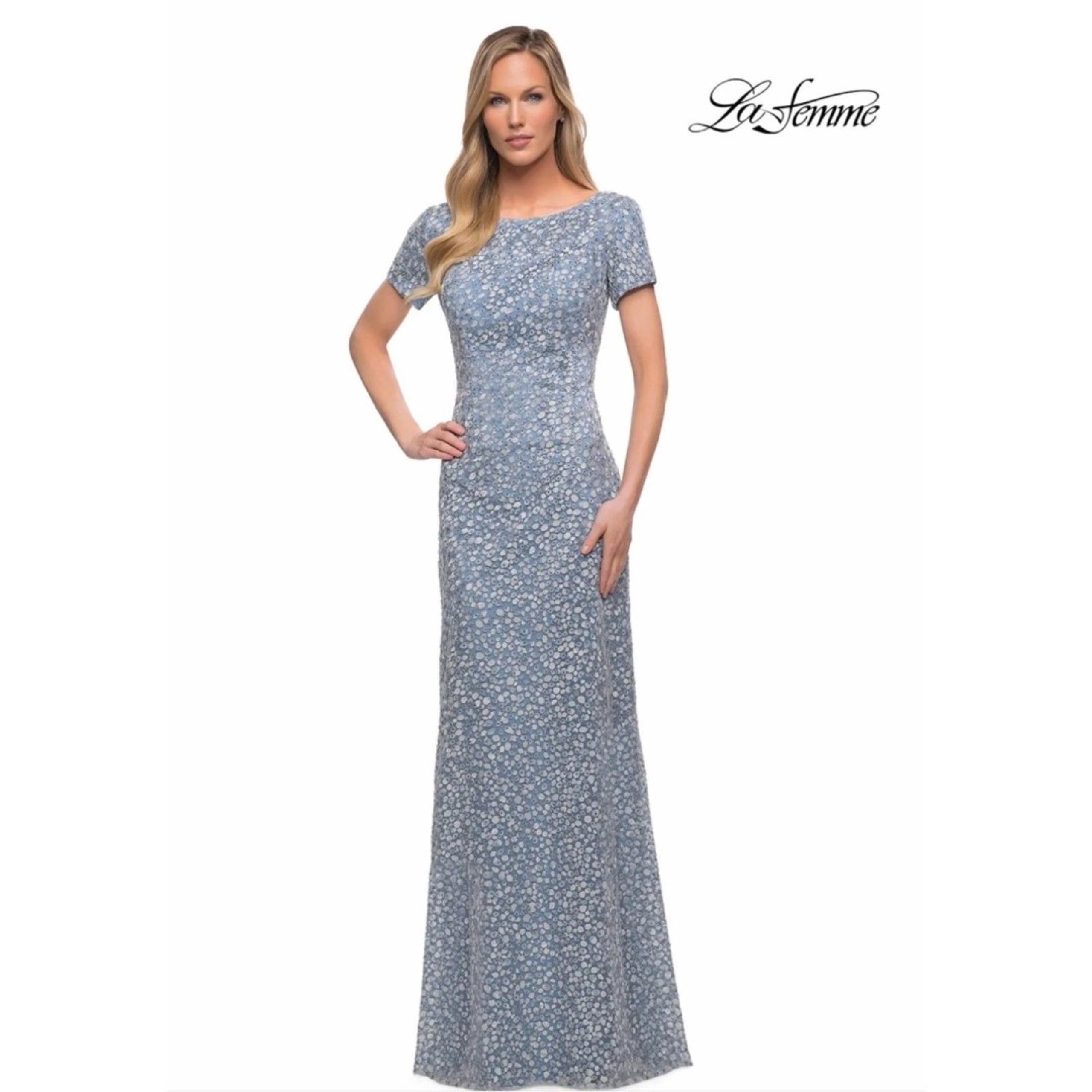 La Femme Mother Of The Bride Blue Modest Embroidered Gown Maxi Dress Style 29134