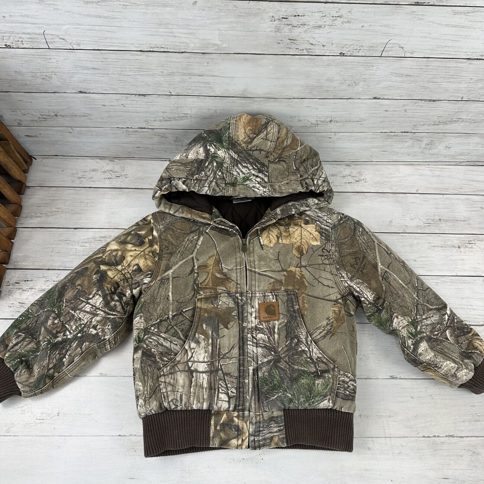 Carhartt Jacket Real Tree Camo Hooded Quilt Lined Canvas Baby Kids Youth XXS 4-5