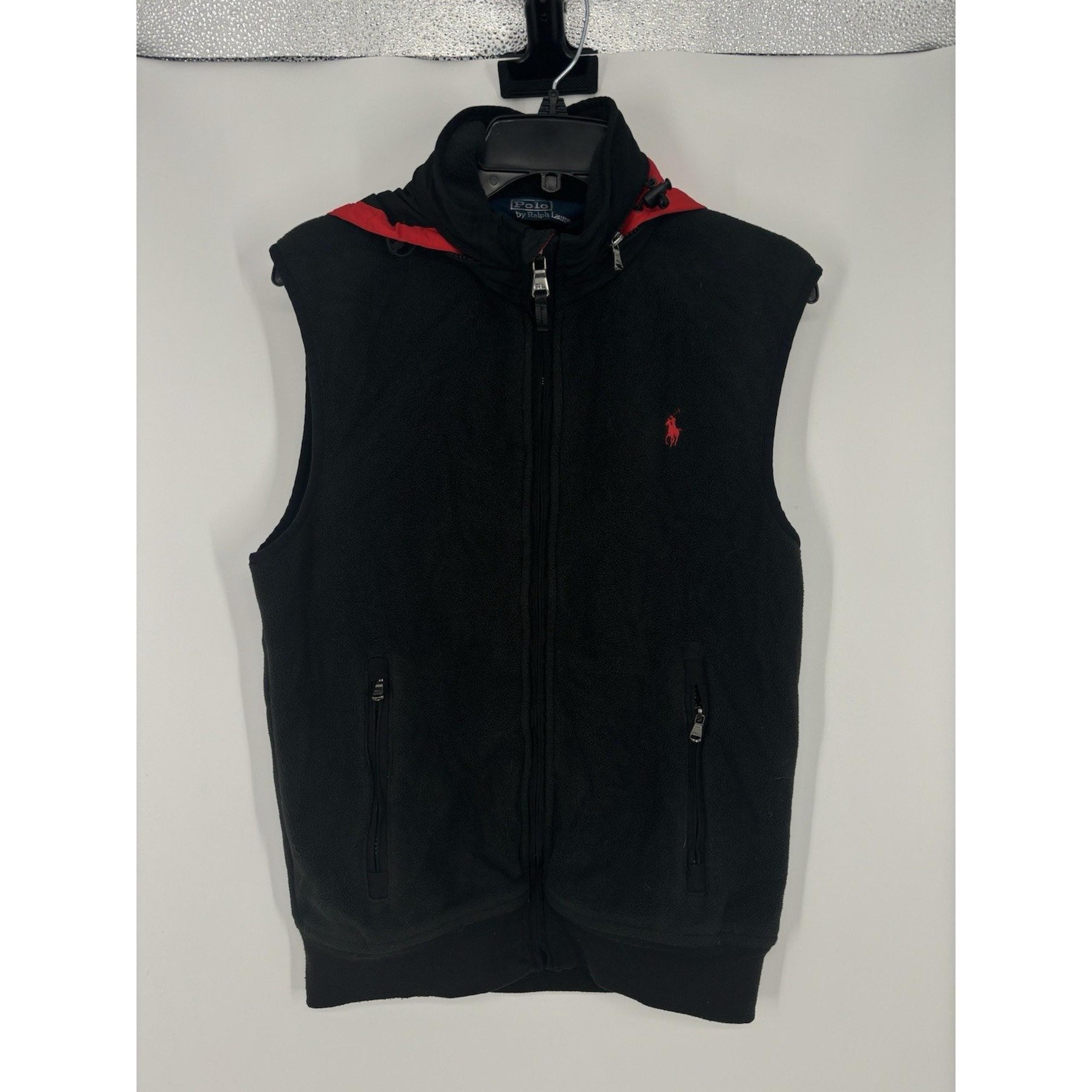 Polo Ralph Lauren Full Zip Up Hooded Vest Jacket Fleece Pockets Mens Medium