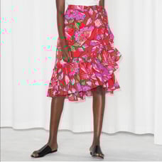 & Other Stories Red Floral Ruffle Wrap Midi Skirt Size 8
