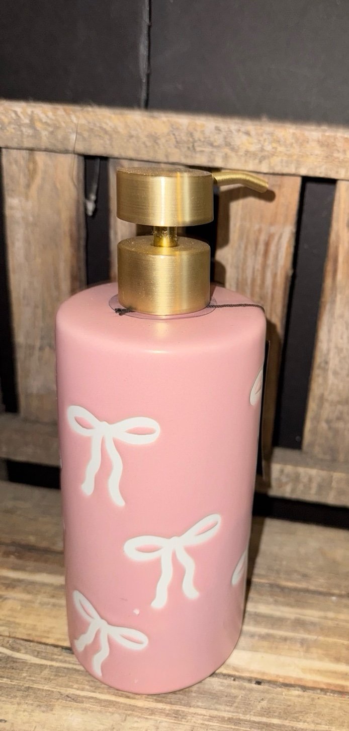 Coquette pink white bow bathroom soap dispenser new