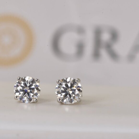 GRA Moissanite Certified 2ctw Brilliant Stud Earrings