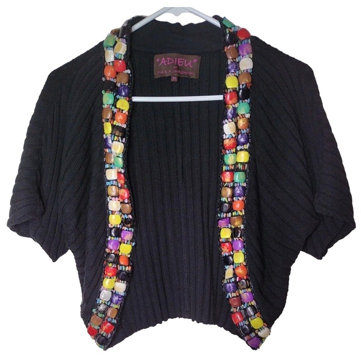 Adieu Philip Jane Gordon Sweater Medium Bolero Black Stone Decorated Trim