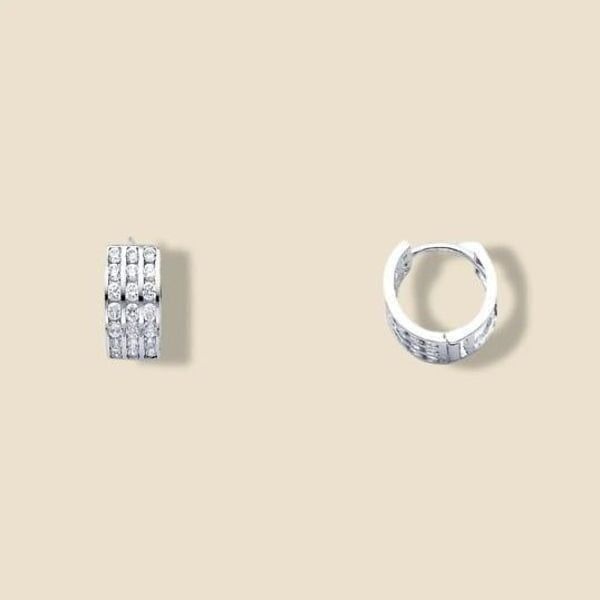 14k Real Gold 5 mm CZ Channel Set Hoop Huggies Earrings | 11 mm x 11 mm |