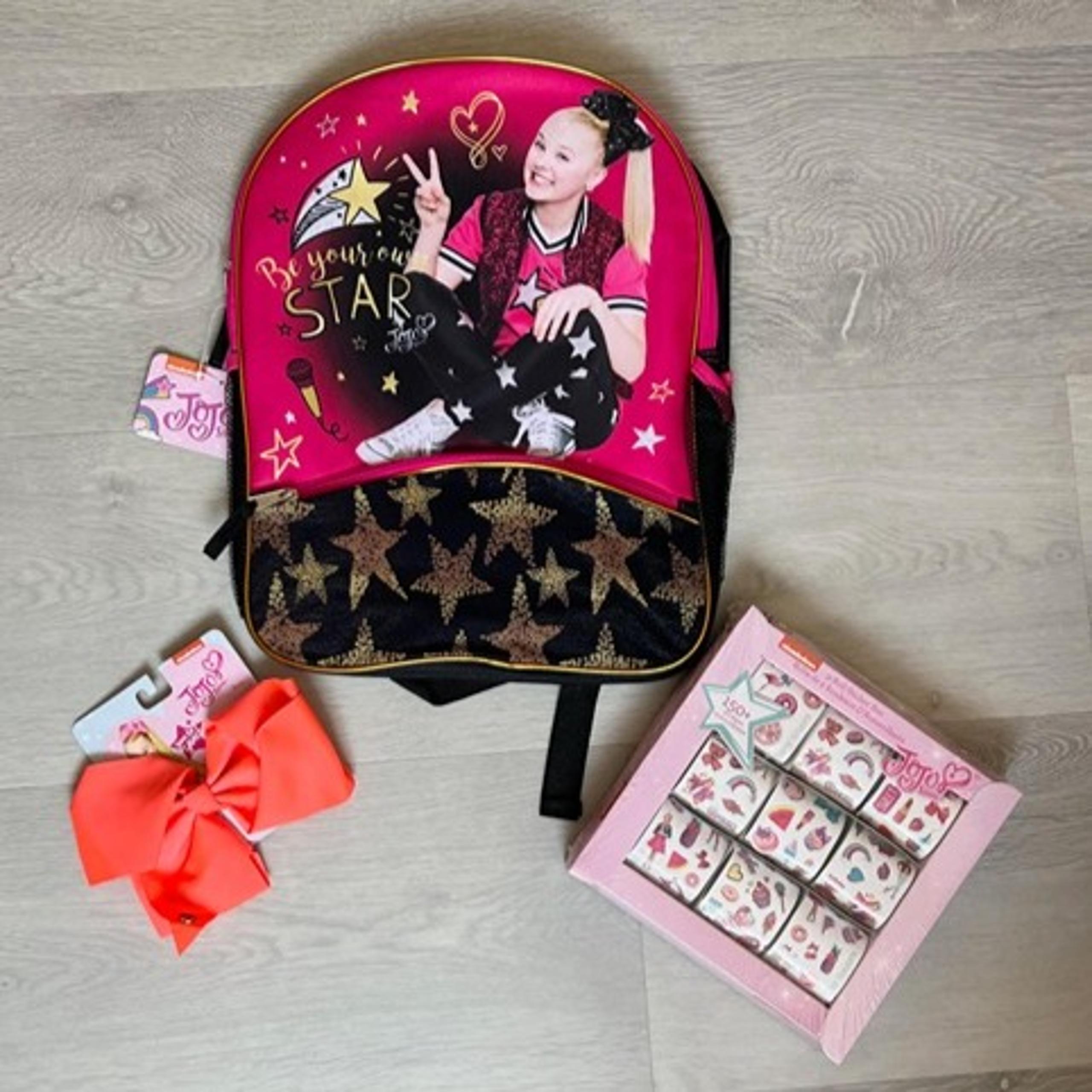 NEW Jojo Siwa backpack, bow, and sticker bundle set