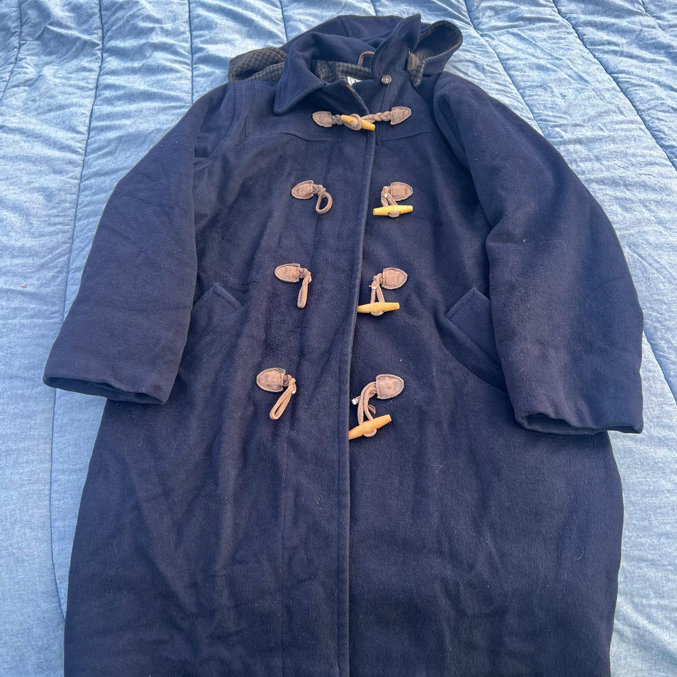 Vintage L. L. Bean Navy Hooded Longline Wool Peacoat Zipper Toggle Size 10