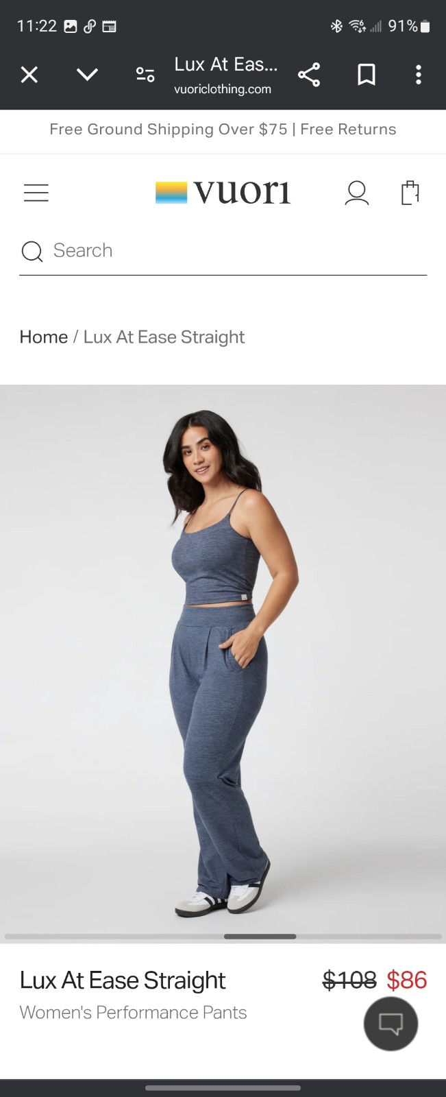 Nwot Vuori Lux at Ease straight pant Azure Heatjer size XS
