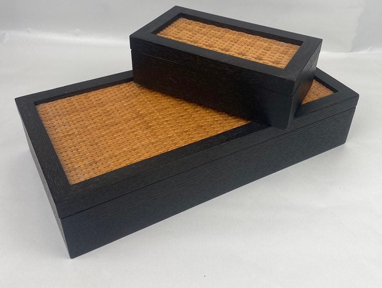 Vintage Thomas O'Brien Black Wood and Wicker Boxes