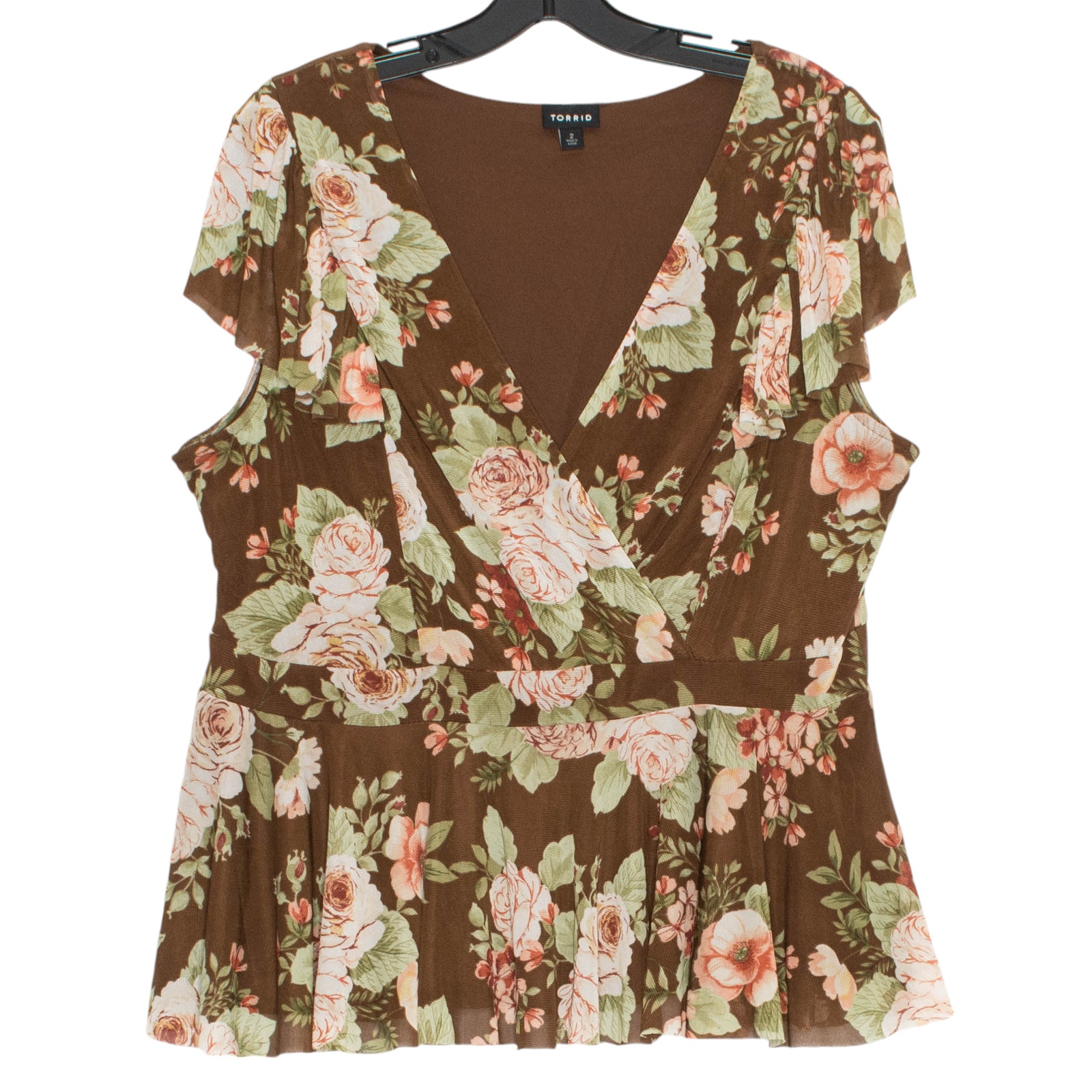 Torrid Top Boho Cottage Y2K Fairy Whimsigoth Earthy Neutral Floral Brown 2 2X