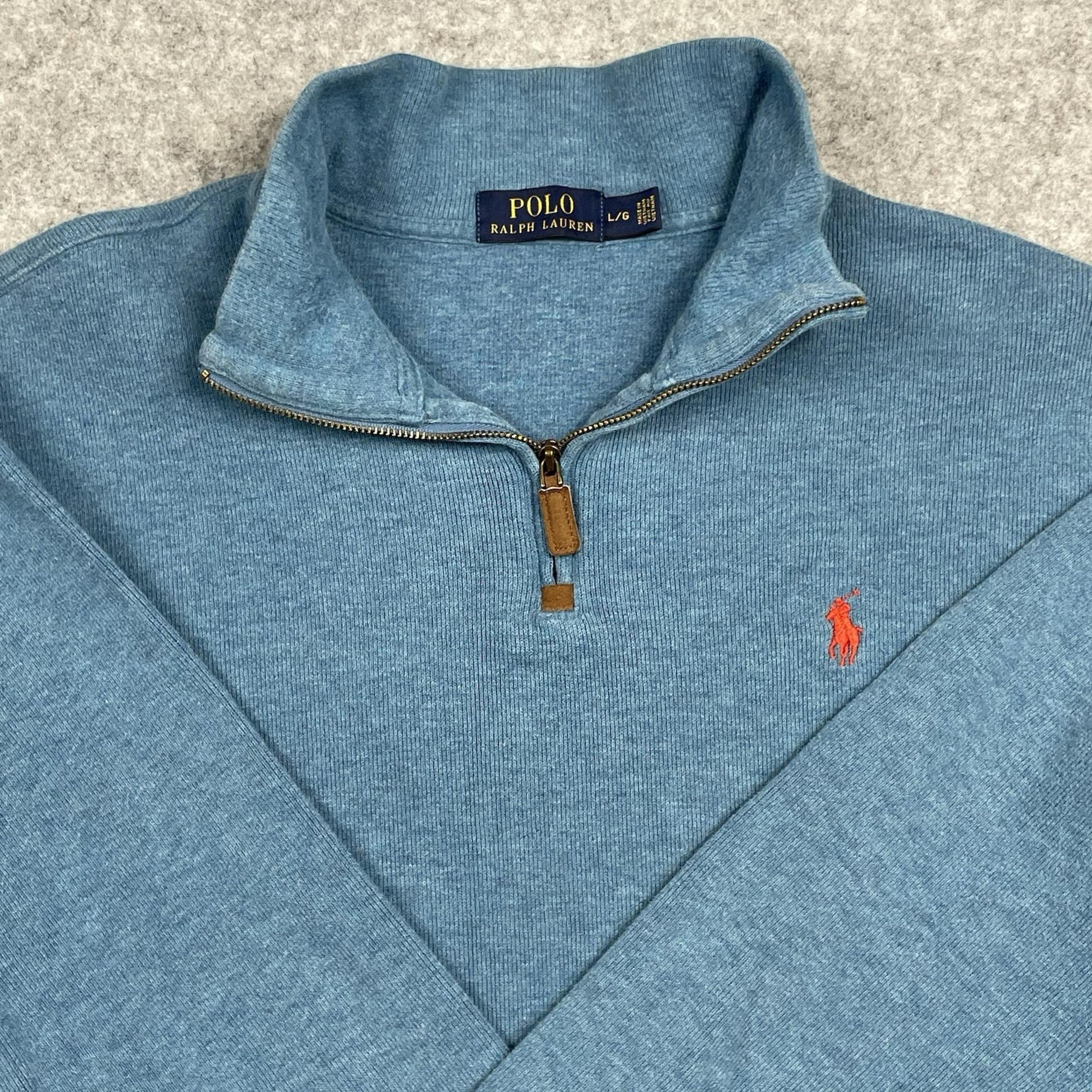 Polo Ralph Lauren Sweater Mens Large Blue 1/4 Zip Preppy Pullover Long Sleeve