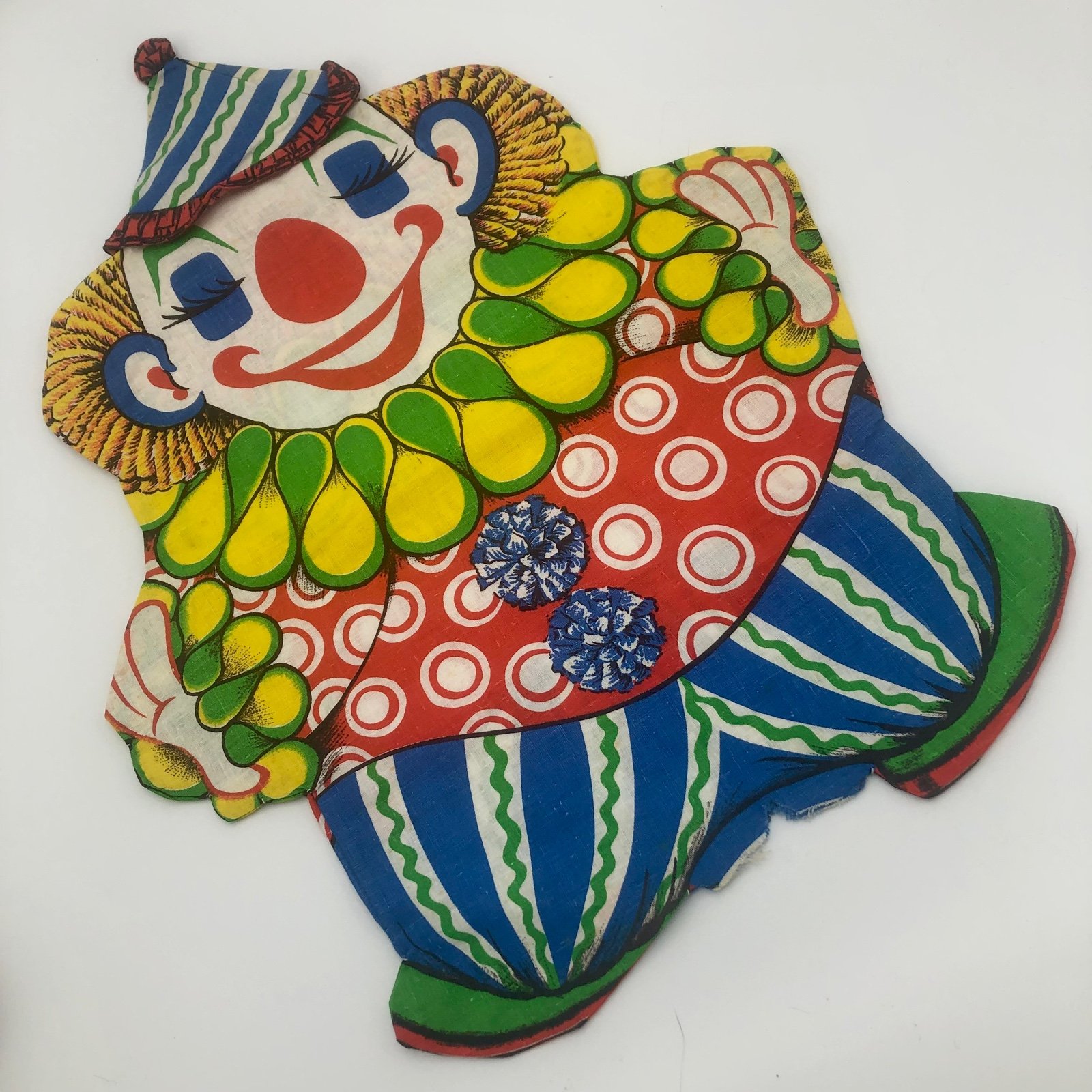 Vintage 1960s 1970s Circus Clown with Hat Pillow Panel Doll Cut Sew