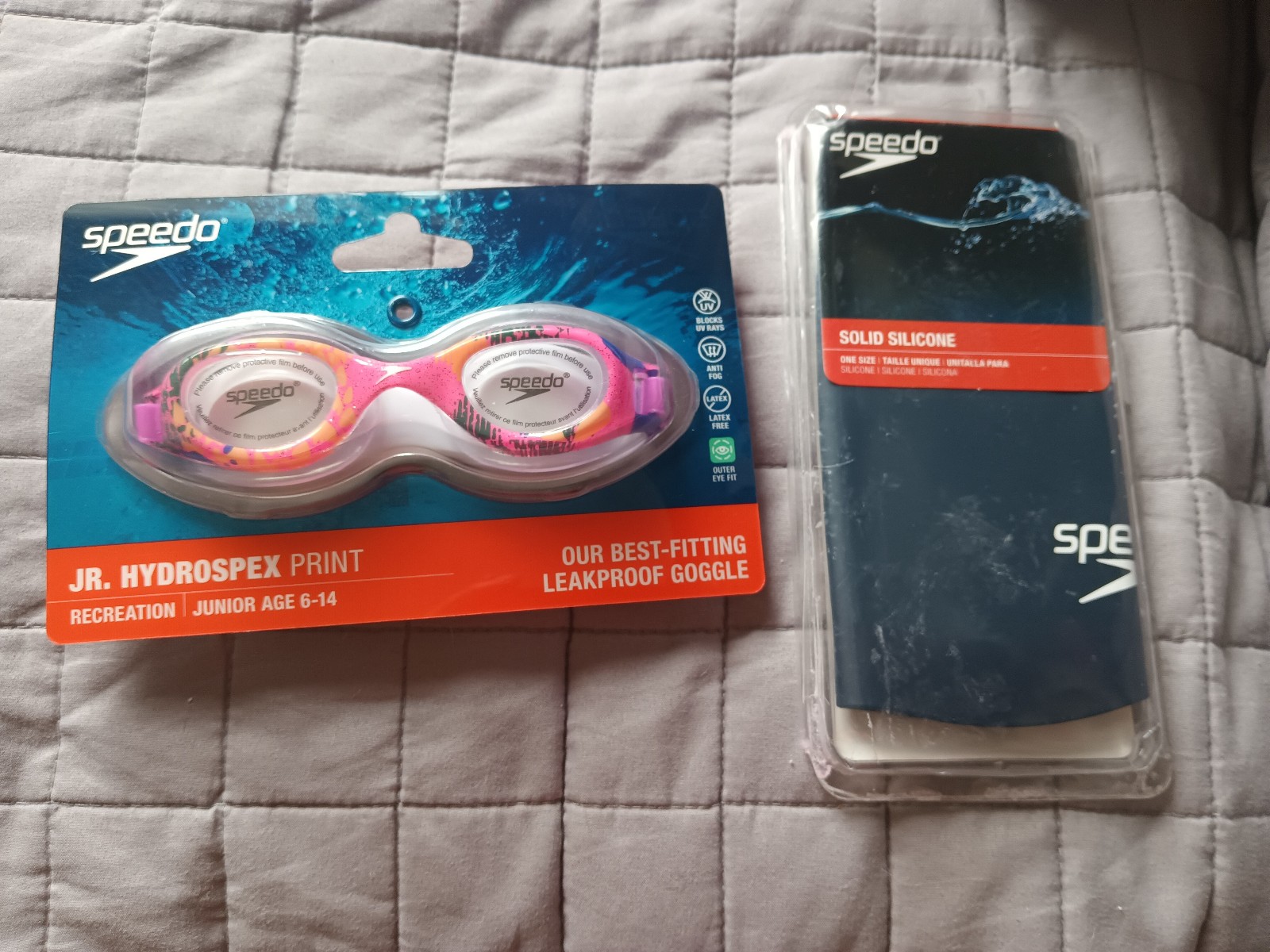 COMBO:speedo Swimming Goggles Junior and Speedo Silicone Long Hair Swim-Cap