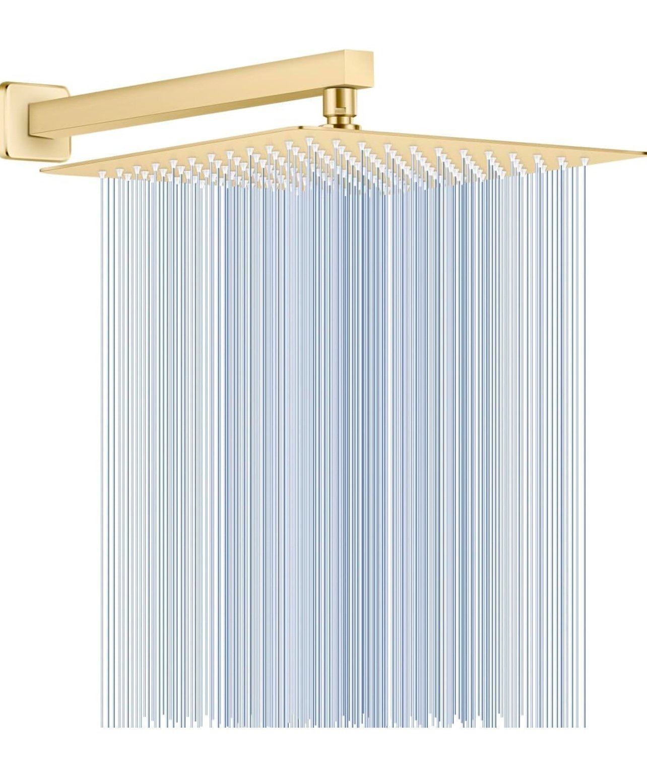 All Metal Brushed Gold Rainfall Shower Head with Extension Arm, 12 Large Rain