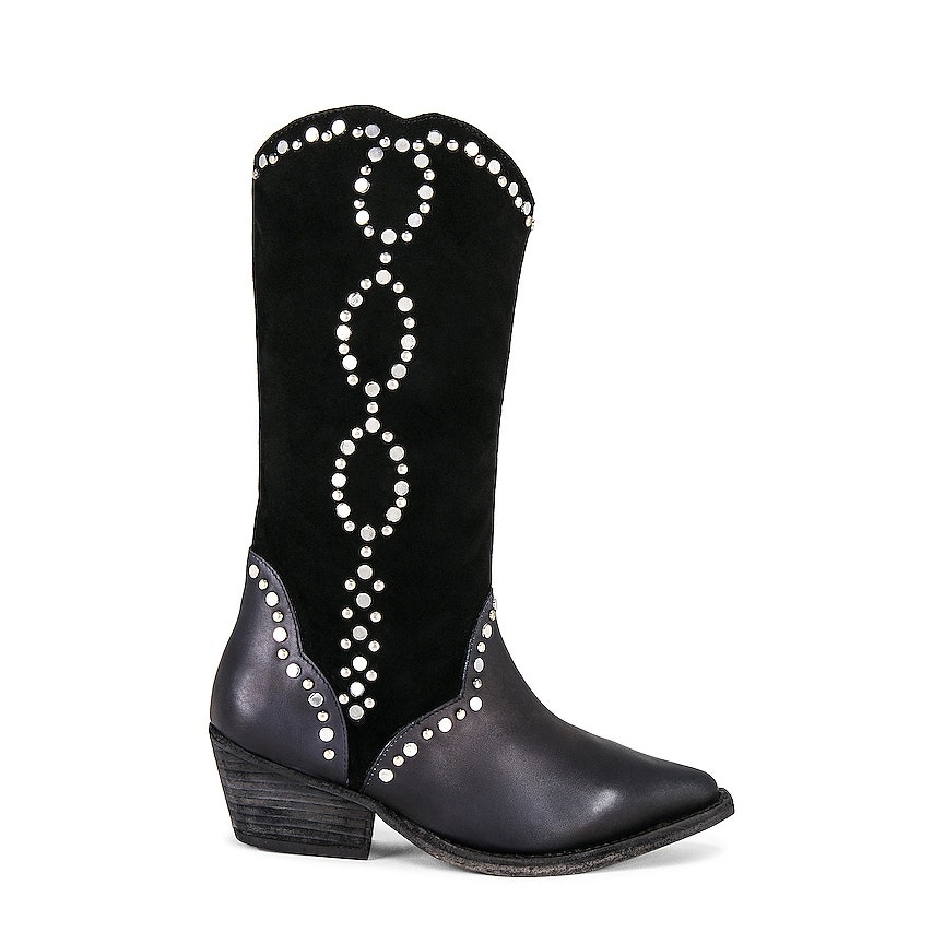 Free People Womens Jackson Studded Western Boot Black Size EU 40 US 10