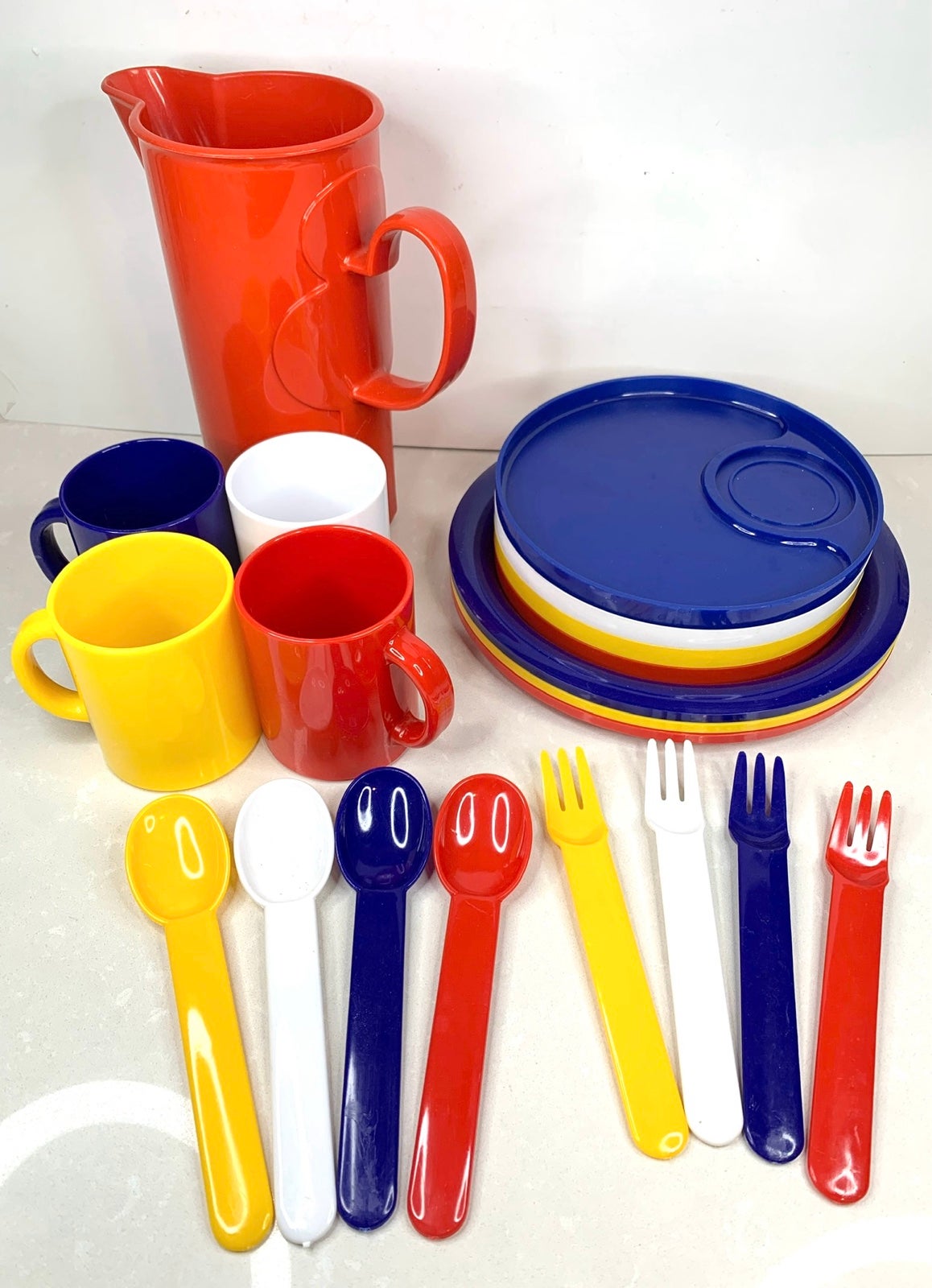 Vtg DANSK + INGRID CHICAGO Party Picnic Camping Plates Cups Cutlery Pitcher 20pc