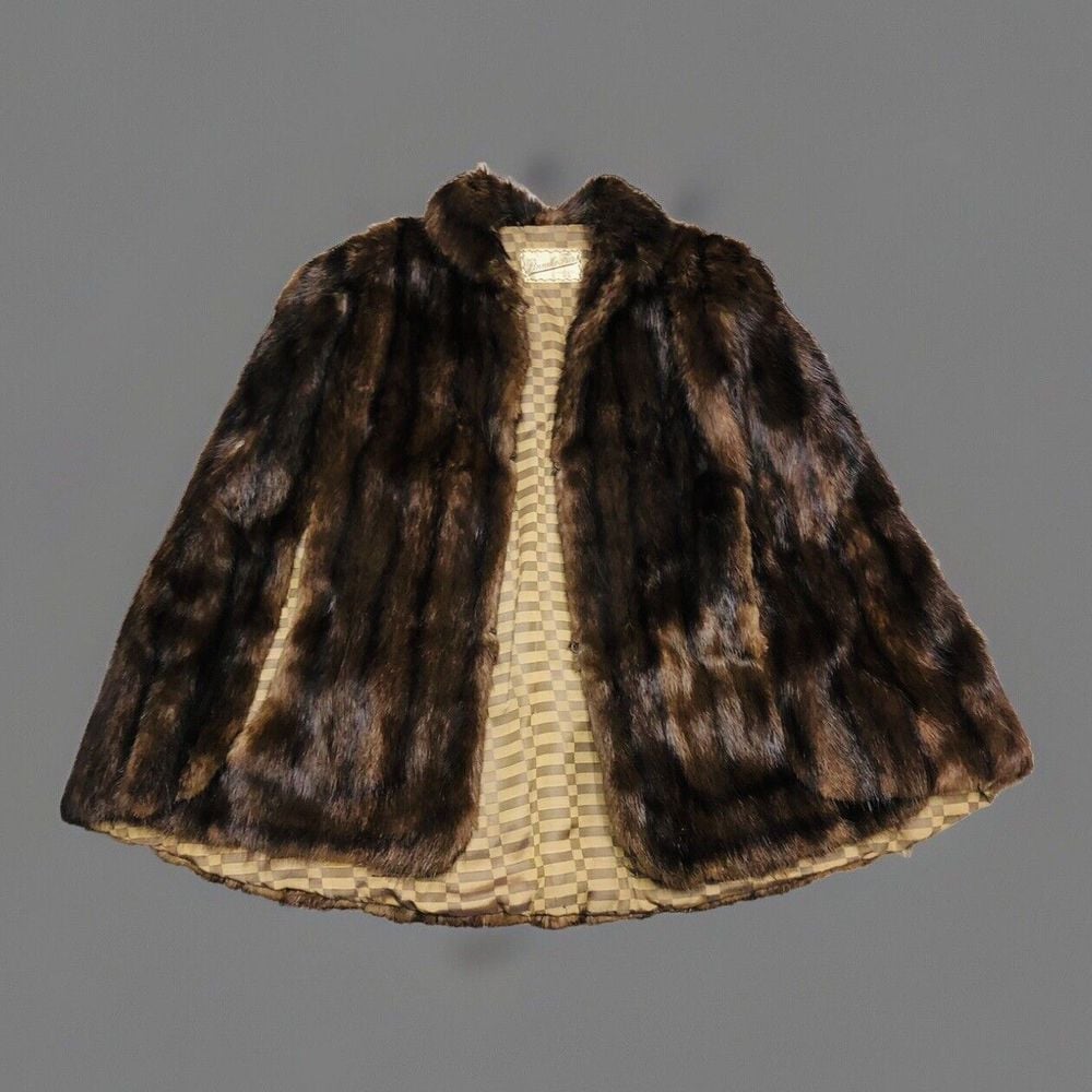 VTG 60s Pinneke Furs Madison WI Brown Mink Cape Fur Coat *smoke odor, stitching