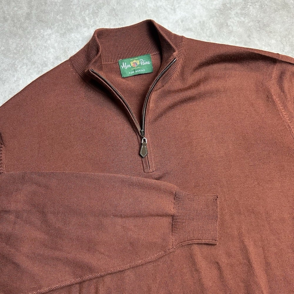 Alan Paine Mens Pure Merino Wool 1/2 Zip Pullover Sweater Clay Size 48 US XL