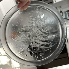 Vintage Saint-Gobain France Duralex Glass Christmas Tree Teddy Bear Platter