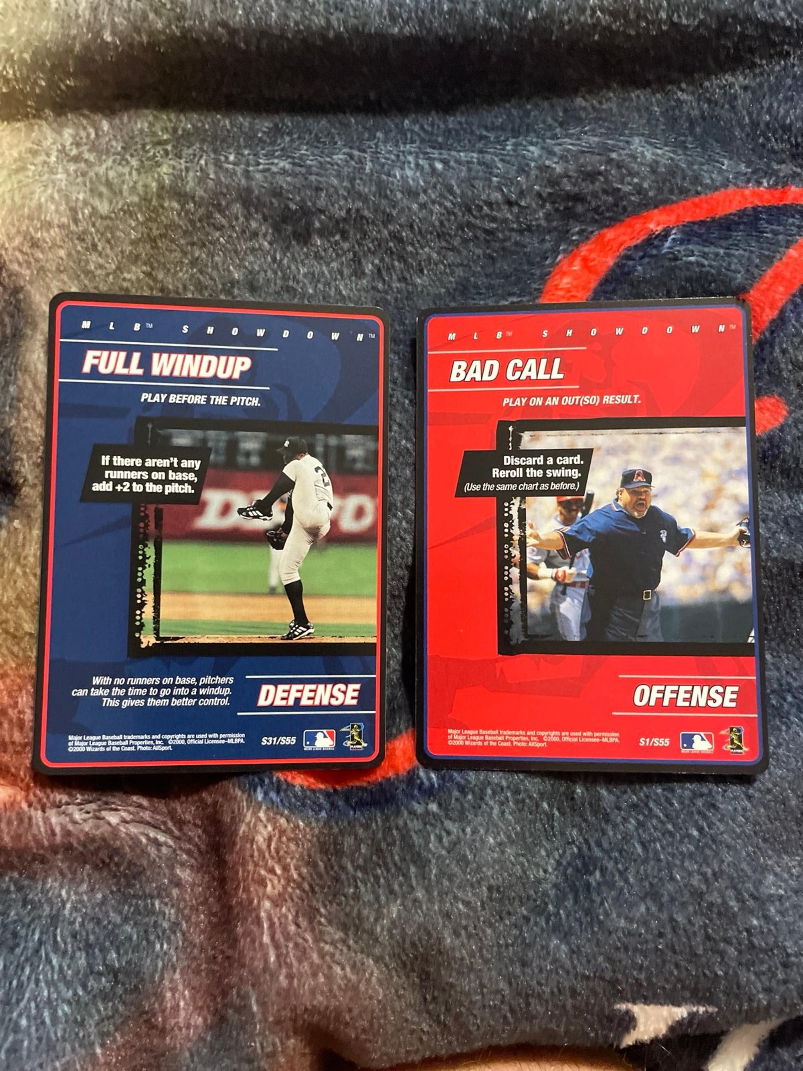 Wizards of The Coast 2000 #S31 Full Windup, #S1 Bad Call MLB Showdown x2