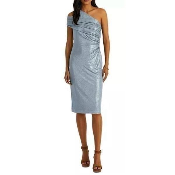Lauren Ralph Lauren One Shoulder Metallic Jersey Midi Dress Size 6 NWT