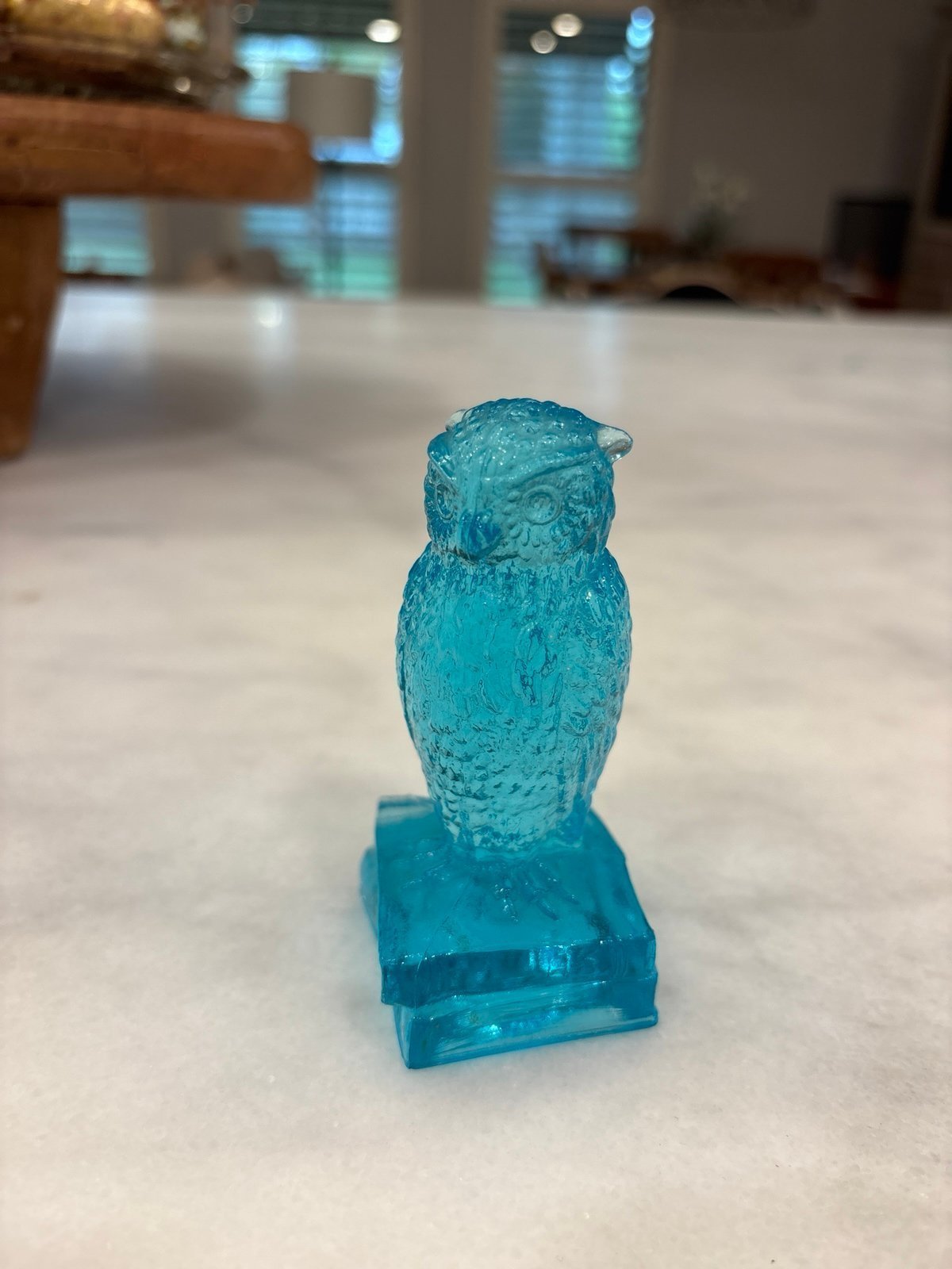 Degenhart Glass Wonder Blue Wise Owl Books Figurine Paperweight, Glows Green