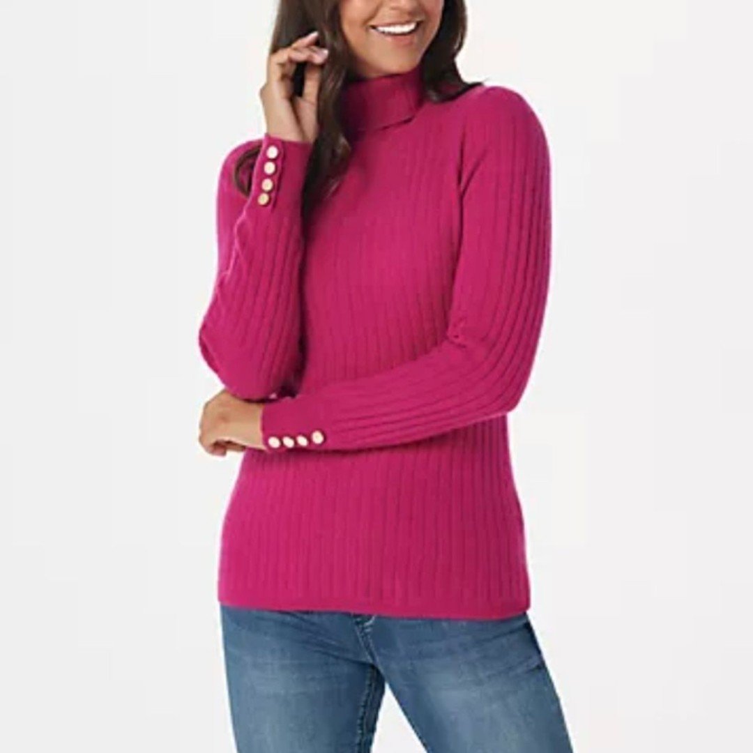 Soft by Naadam 100% CASHMERE Ribbed Button Cuff Turtleneck Sweater Size XS