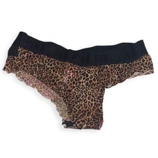 VICTORIA'S SECRET PINK L LEOPARD LACE MESH THICK BAND RARE CHEEKSTER PANTIES