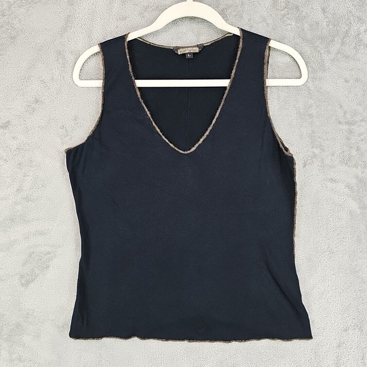 Rozae Nichols Top Womens L Black Knit Rayon Tank V-Neck Racerback Made In USA