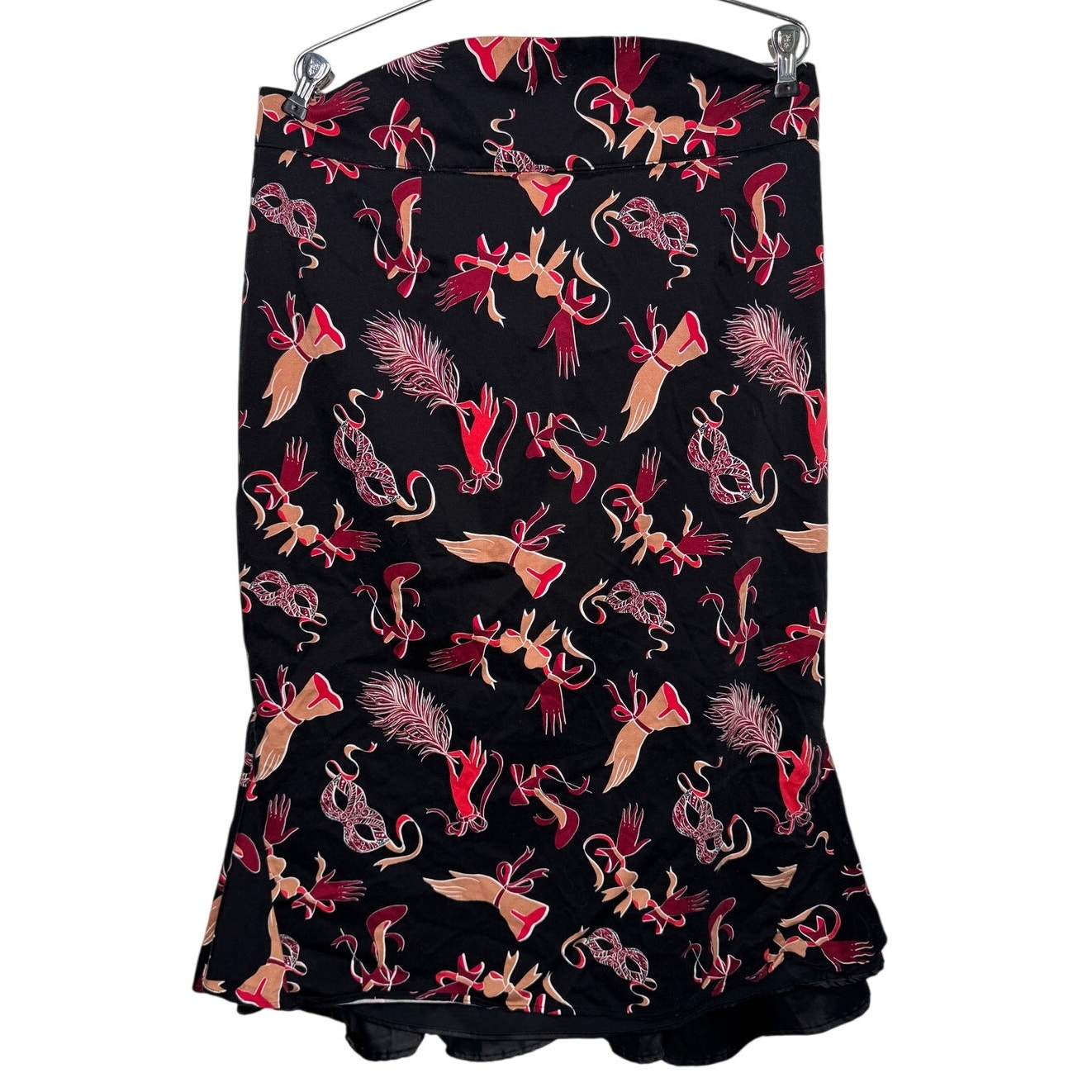 Laura Byrnes Pinup Girl skirt glove mask feather bow black gold maroon size 3X
