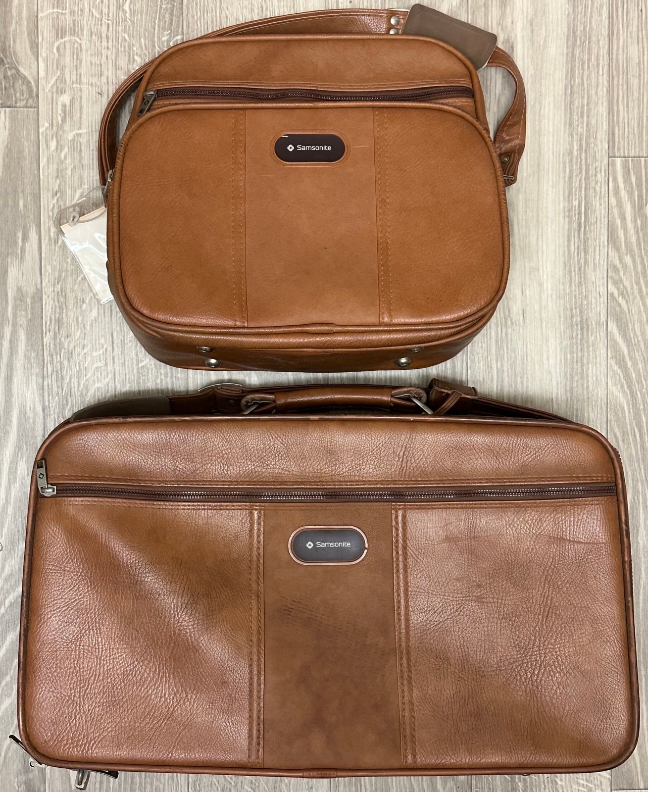Vintage Samsonite Soft Vinyl Sonora II Brown Shoulder Bag & Suitcase Luggage Set