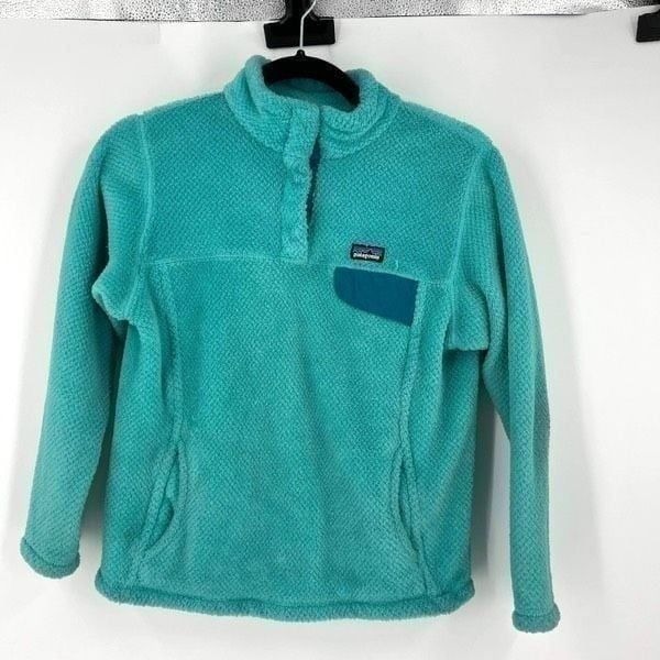 Patagonia Girls' Re-Tool Snap-T Fleece Pullover Large Size 12 Blue Teal