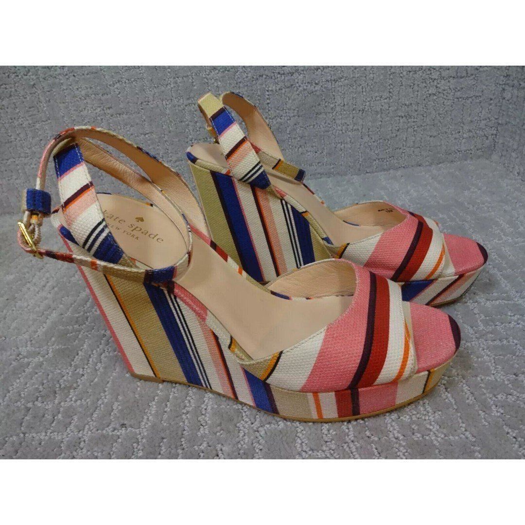 Kate Spade New York Dellie Womens Size 10M Multicolor Berber Stripe Wedge Sandal