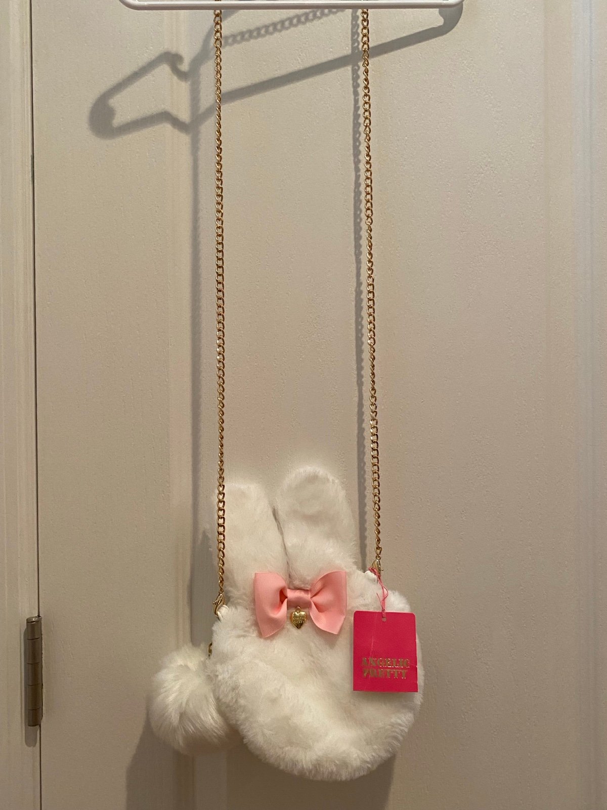 Angelic Pretty Bunny Fluffy Plush Pochette Pouch Women White Pink Ribbon Japan