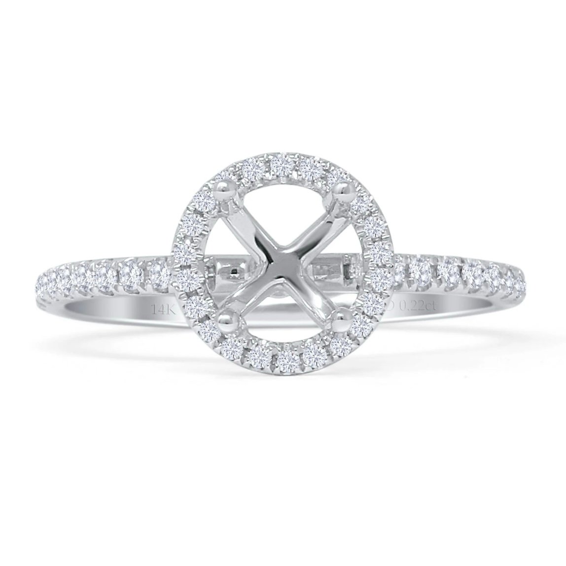 14K Gold Diamond Halo Engagement Ring Semi Mount