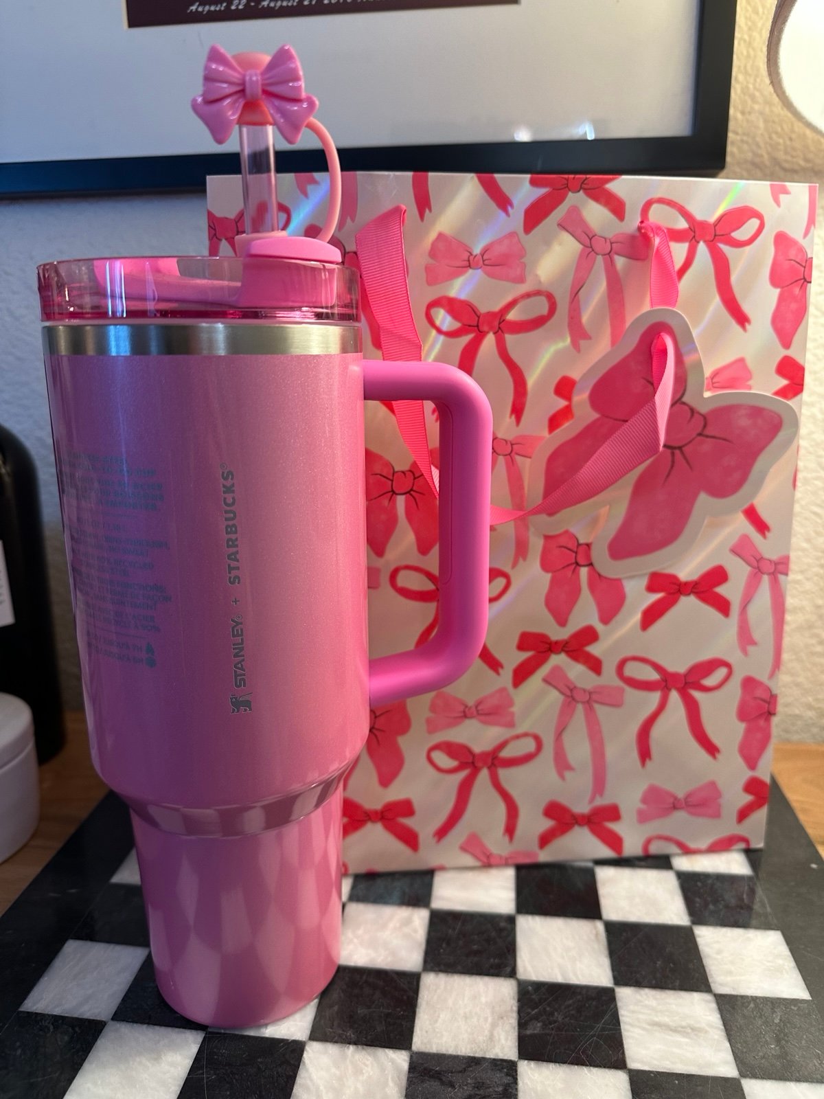 Sparkle pink Starbucks Stanley and bow bag