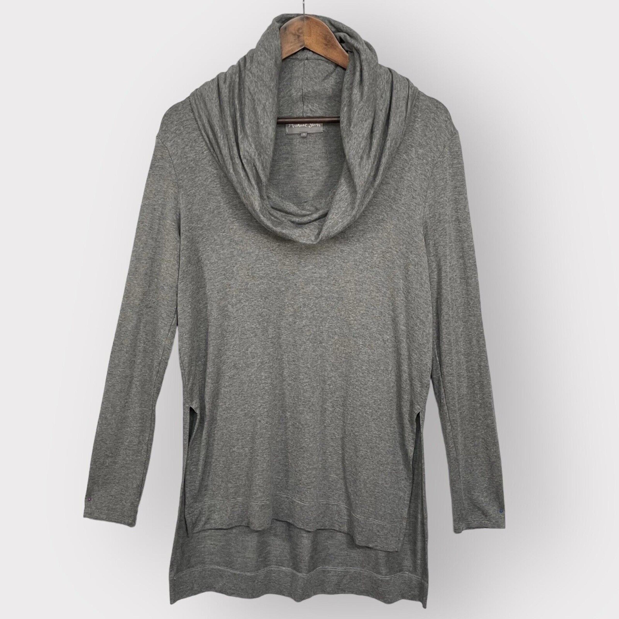 Michael Stars Tunic Top Women L Heather Cowl Hood Long Sleeve High-Low Hem X94