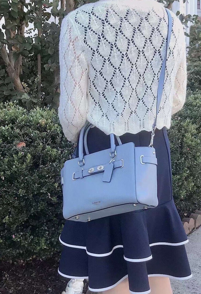 NWT COACH Blake 25 Carryall Bubble Leather Pool Blue Satchel Crossbody Bag