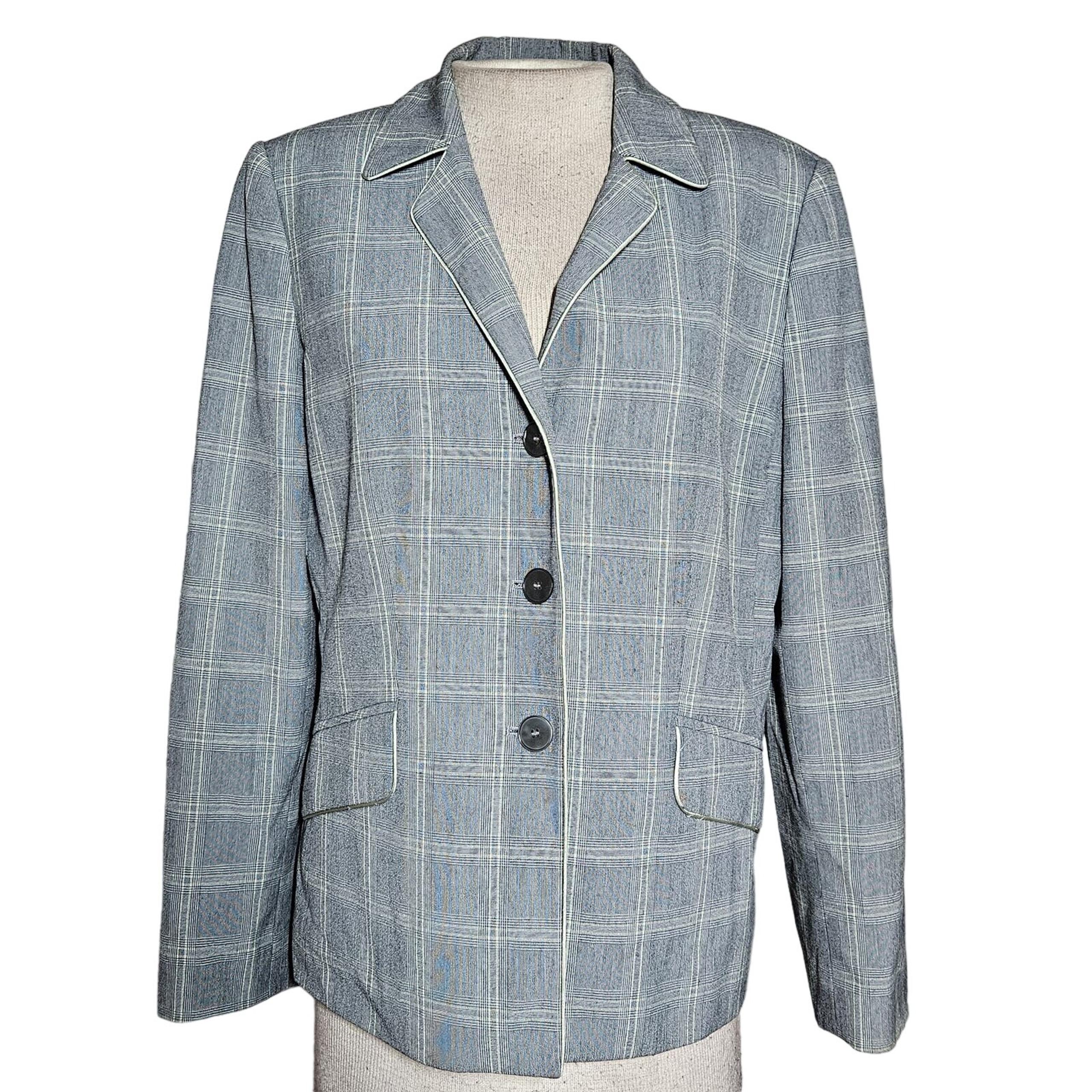 Grey Plaid Blazer Jacket Size 10