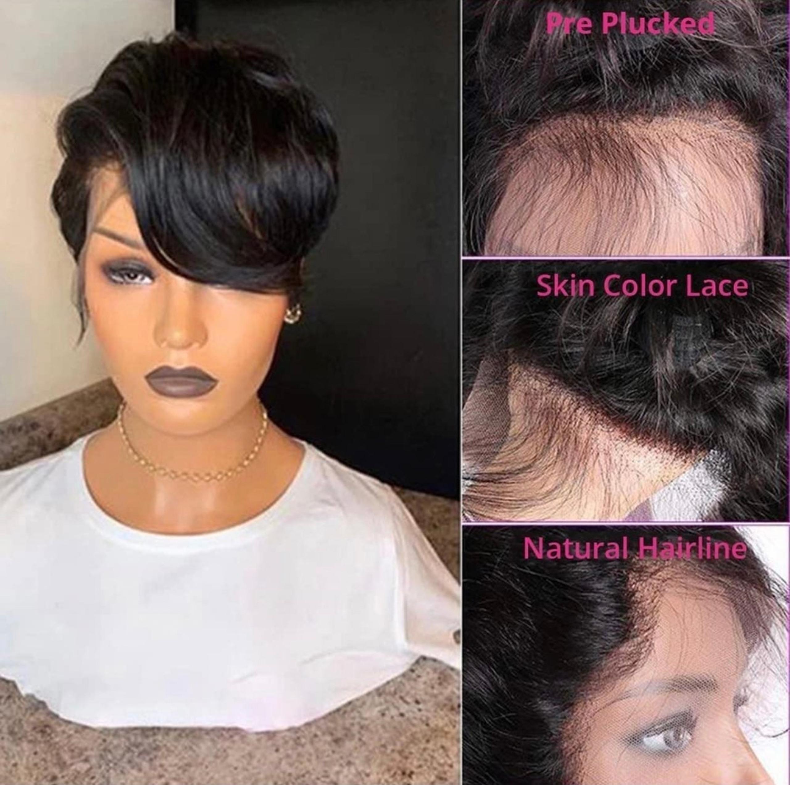 Bob wig pixie cut wig straight human hair wigs T pat transparent lace wig side p
