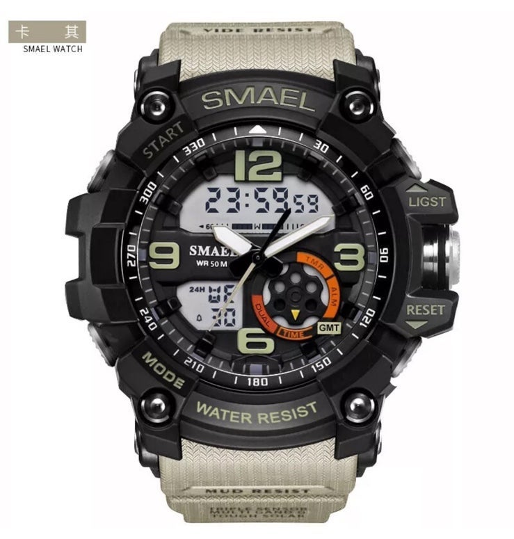 NIB SMAEL Sports & Army Military Quartz LED Day/ Night Watch