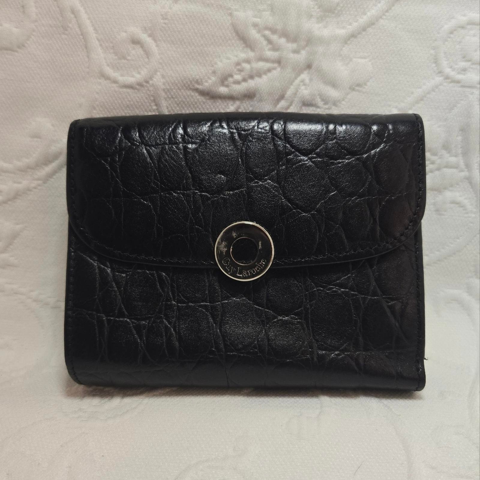 Black Embossed Leather Wallet with Silver Button