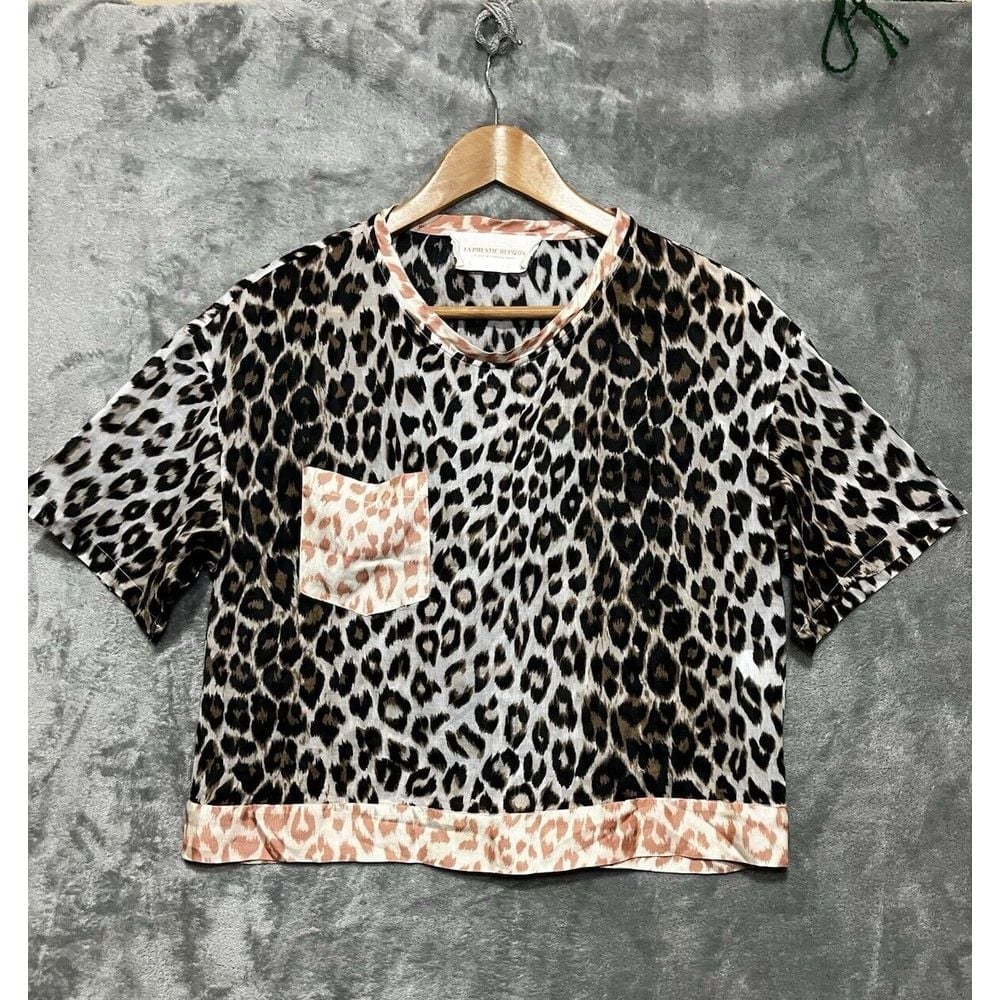 La Prestic Ouiston Paris silk Cotton Animal print Crop Blouse Size 0