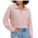 Plush Powder Blush Pullover Cloud Chaser Quarter Zip Womens Large Cropped Top