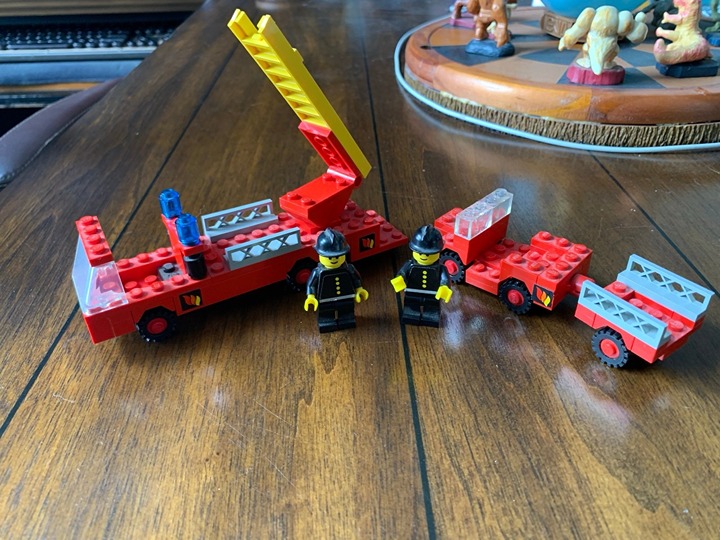 Vintage Lego #590 Engine Company No. 9 vehicles and minifigs only.