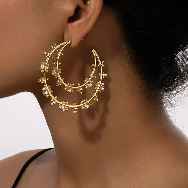 14K Gold Womens Large 2ct Diamond Double Floral Hoop Earrings 14K Silver Jewelry