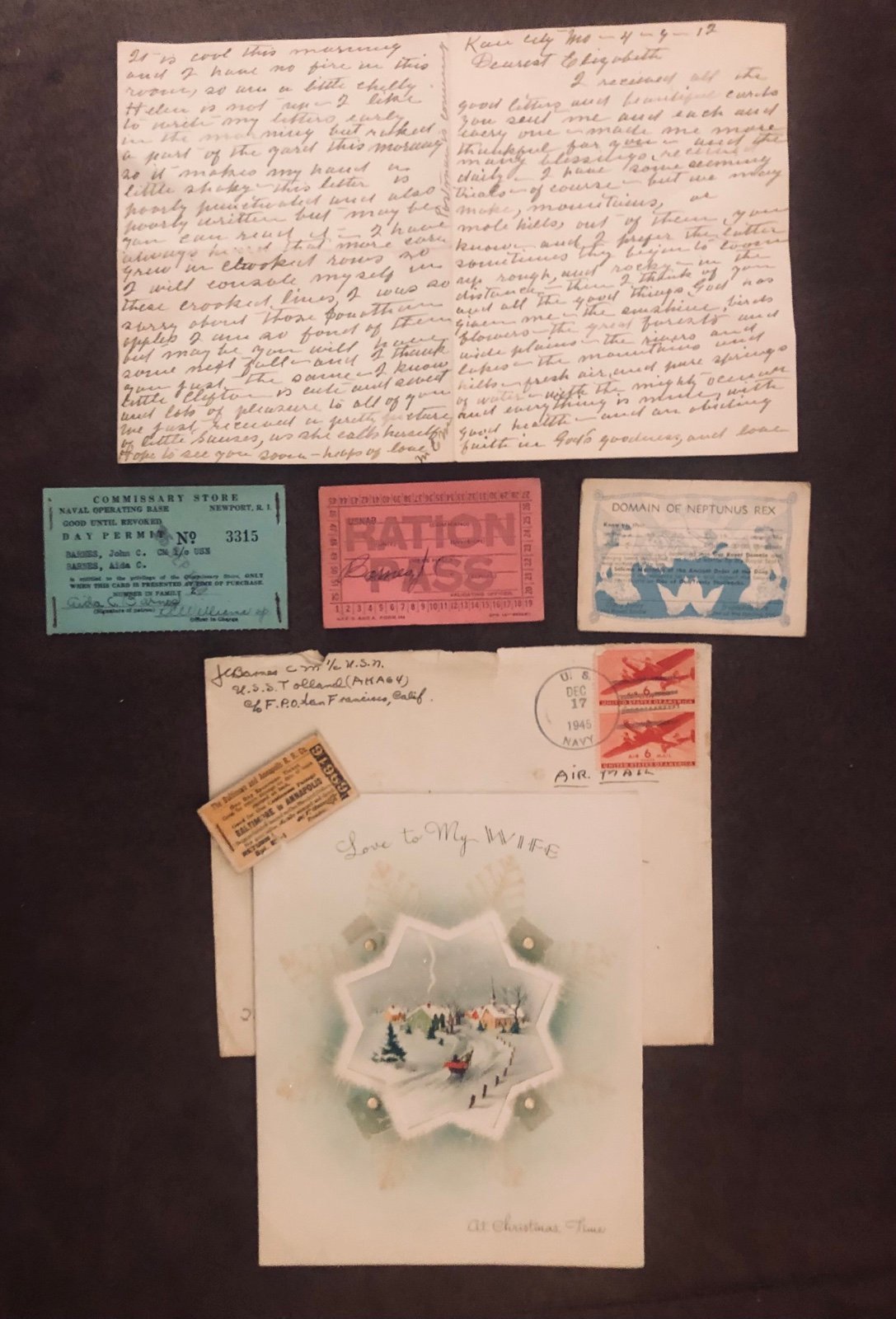Antique Paper Emphera-U.S Navy-Plus Letter 1912-Card 1945-Domain Of Neptunus Rex