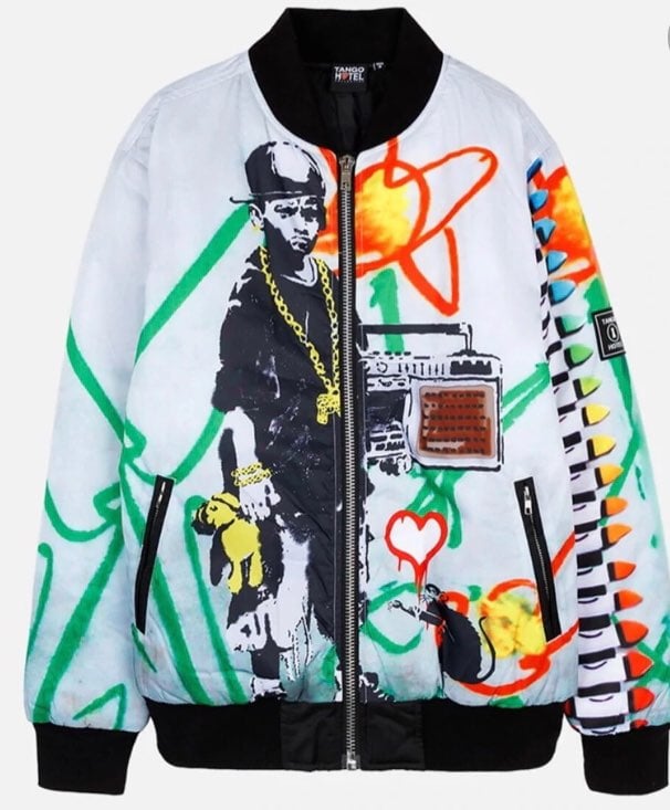 NWT--TANGO HOTEL Brandalised Boy With Teddy Bomber Jacket..Size:Medium