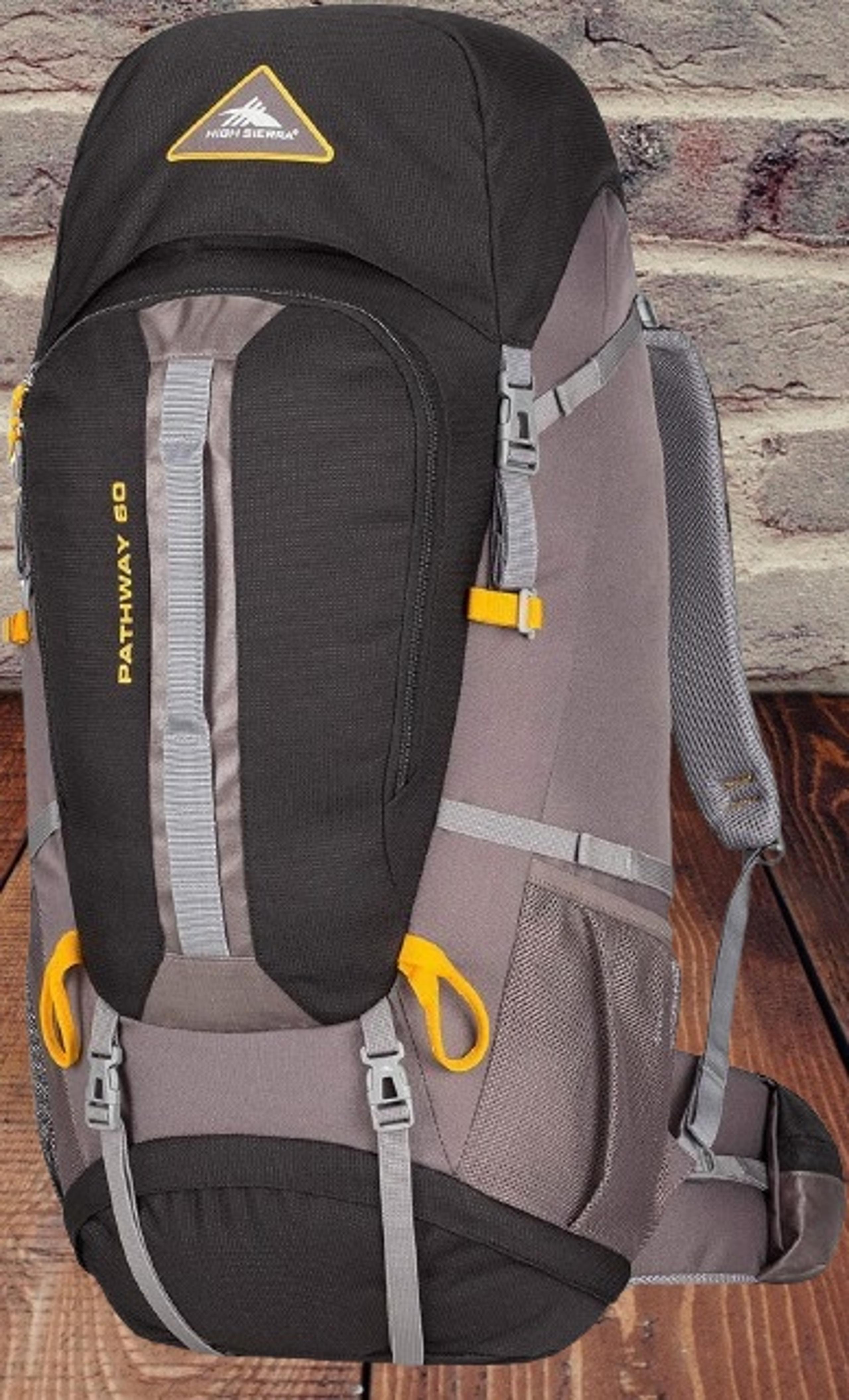 High Sierra Pathway Internal Frame Hiking Backpack, Black/Slate/Gold, 60L