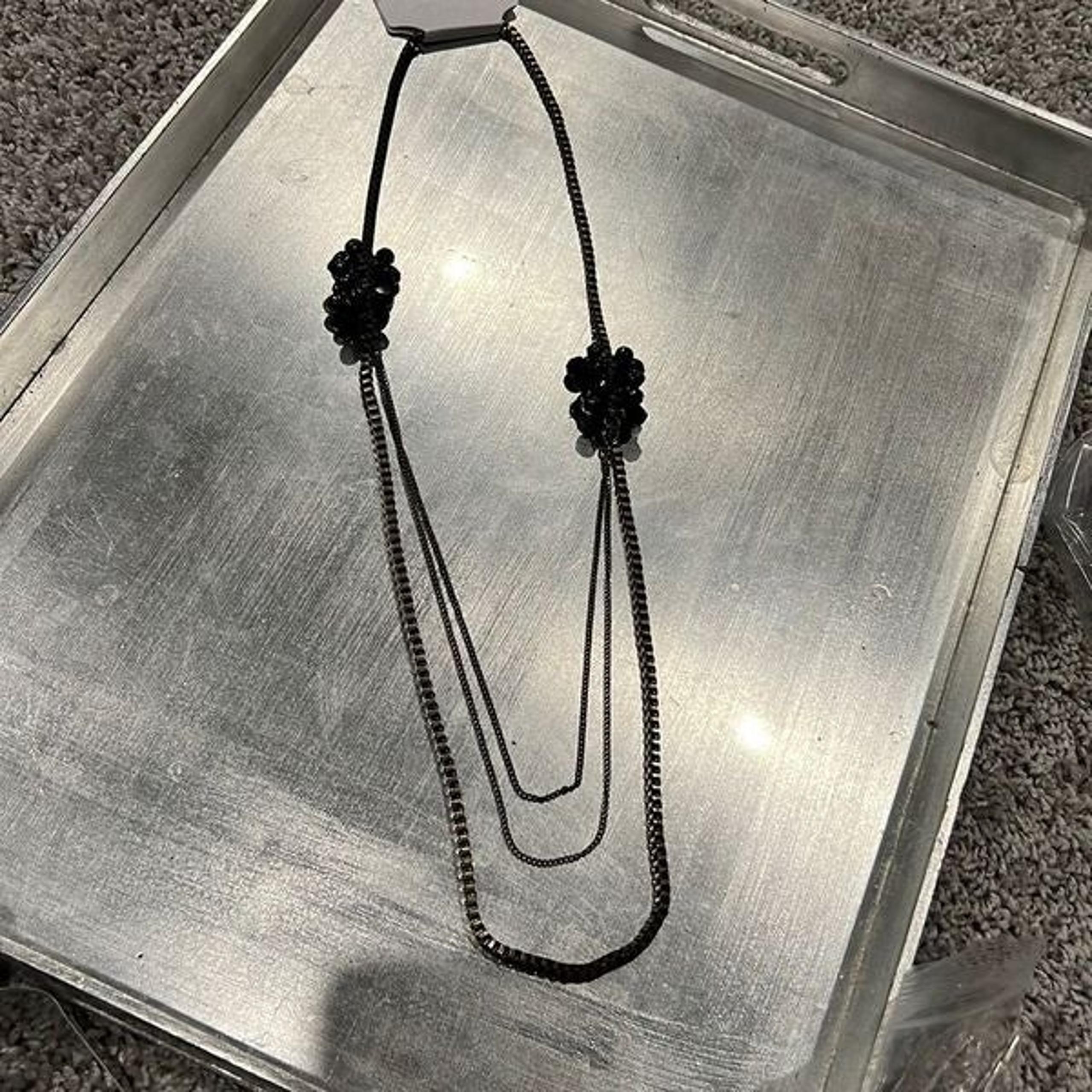Long antique gold, three tiered chain necklace