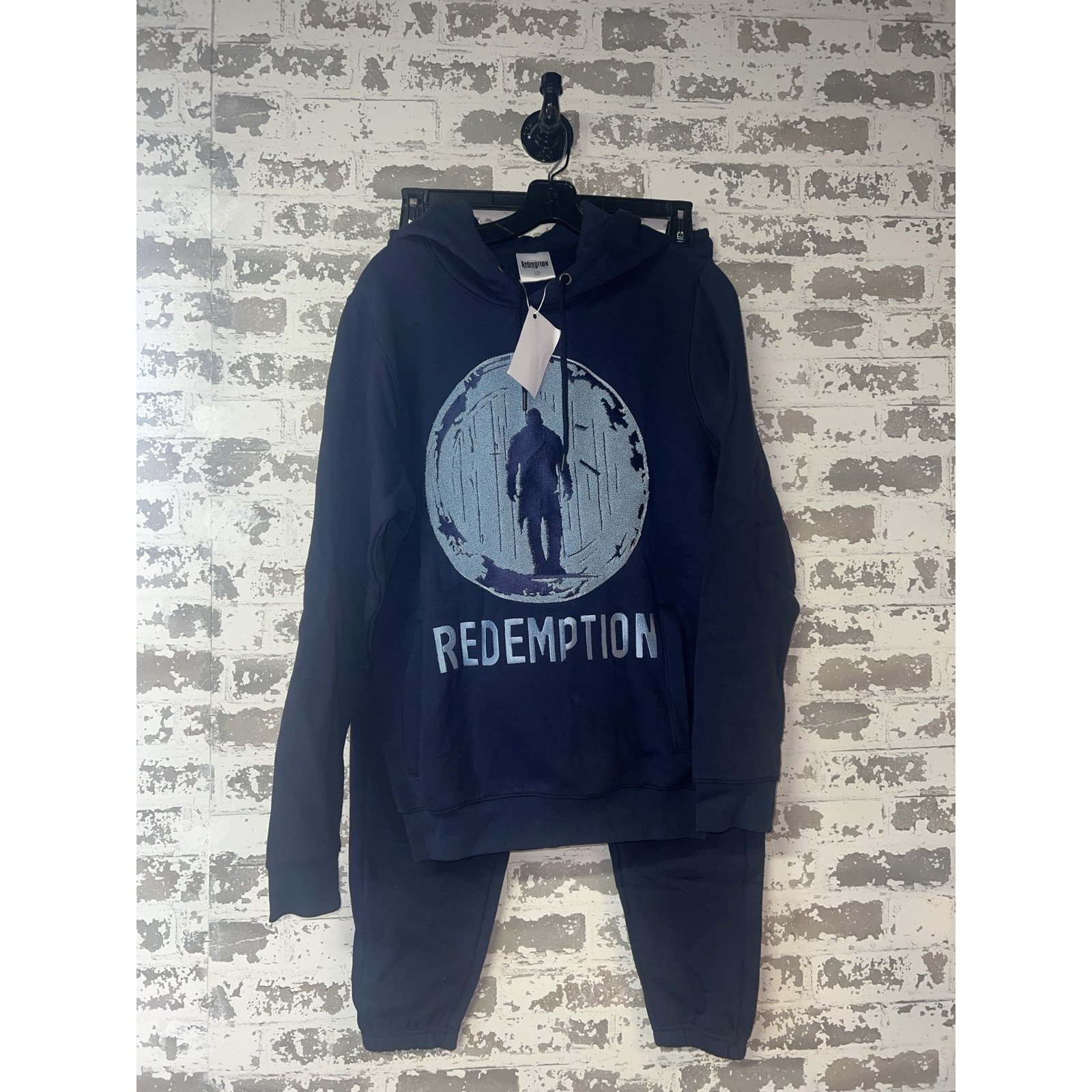 NWT! Redemption Chenille Embroidered Sweatshirt Jogger Outfit Set Navy Size S